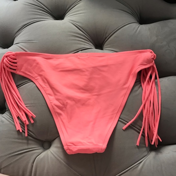 Aerie Neon Coral Colored Bikini Bottom, side ties - Picture 2 of 5